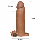 Коричневая насадка на пенис Add 3 Pleasure X Tender Vibrating Penis Sleeve с вибропулей - 20 см. - Lovetoy - в Москве купить с доставкой