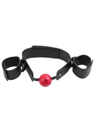 Кляп-наручники с красным шариком Breathable Ball Gag Restraint - Pipedream - купить с доставкой в Москве
