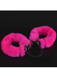 Черные кожаные оковы со съемной ярко-розовой опушкой - Sitabella - купить с доставкой в Москве