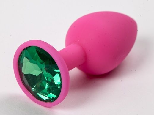 Розовая анальная пробка с зеленым кристаллом - 9,5 см. - 4sexdreaM - купить с доставкой в Москве