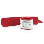 Бело-красные кожаные наручники с кольцом - БДСМ Арсенал - купить с доставкой в Москве