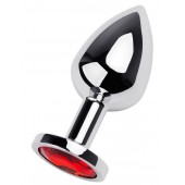 Серебристая коническая анальная пробка с красным кристаллом - 8 см. - ToyFa - купить с доставкой в Москве