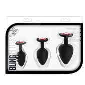 Набор черных анальных пробок с красным кристаллом-сердечком Bling Plugs Training Kit - Blush Novelties - купить с доставкой в Москве