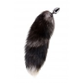 Серебристая металлическая анальная втулка с хвостом чернобурой лисы - размер S - ToyFa - купить с доставкой в Москве