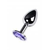 Серебристая конусовидная анальная пробка с фиолетовым кристаллом - 7 см. - ToyFa - купить с доставкой в Москве