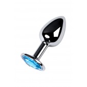 Серебристая конусовидная анальная пробка с голубым кристаллом - 7 см. - ToyFa - купить с доставкой в Москве