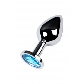 Серебристая конусовидная анальная пробка с голубым кристаллом - 8 см. - ToyFa - купить с доставкой в Москве