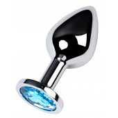 Серебристая конусовидная анальная пробка с голубым кристаллом - 8 см. - ToyFa - купить с доставкой в Москве