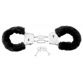 Меховые чёрные наручники Beginner s Furry Cuffs - Pipedream - купить с доставкой в Москве