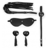 Эротический набор в черном цвете: маска, кляп, пэстисы, плётка - Notabu - купить с доставкой в Москве