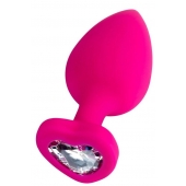 Розовая анальная втулка Diamond Heart с прозрачным кристаллом - 9,5 см. - ToyFa - купить с доставкой в Москве