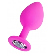 Розовая анальная втулка Brilliant с прозрачным кристаллом - 8 см. - ToyFa - купить с доставкой в Москве