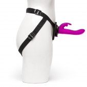 Лиловый страпон Rechargeable Vibrating Strap-On Harness Set - 17,6 см. - Happy Rabbit - купить с доставкой в Москве