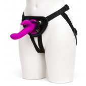 Лиловый страпон Rechargeable Vibrating Strap-On Harness Set - 17,6 см. - Happy Rabbit - купить с доставкой в Москве