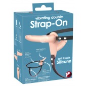 Телесный двойной вибрострапон с вибрацией Vibrating Double Strap-On - 15 см. - Orion - купить с доставкой в Москве