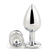 Серебристая анальная втулка с прозрачным кристаллом - 7,1 см. - Dream Toys - купить с доставкой в Москве
