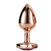 Золотистая анальная втулка с кристаллом-сердечком розового цвета - 7,1 см. - Dream Toys - купить с доставкой в Москве