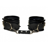 Черные наручники из эко-кожи - БДСМ Арсенал - купить с доставкой в Москве
