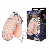 Серебристая металлическая клетка с анальным стимулятором Cock Cage - BlueLine - купить с доставкой в Москве