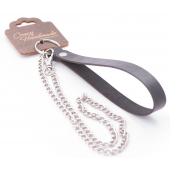 Серебристый металлический поводок с кожаной черной ручкой - 80 см. - Crazy Handmade - купить с доставкой в Москве