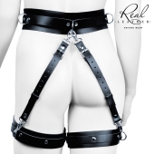 Черный кожаный пояс с гартерами - L-XL - Notabu - купить с доставкой в Москве