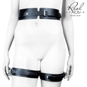 Черный кожаный пояс с гартерами - L-XL - Notabu - купить с доставкой в Москве