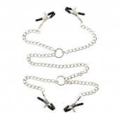 Серебристые зажимы для сосков и половых губ на тонкой цепочке - Notabu - купить с доставкой в Москве