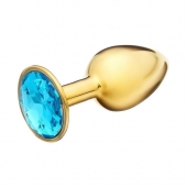 Золотистая анальная пробка с голубым кристаллом - 7 см. - Сима-Ленд