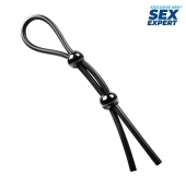 Черное силиконовое лассо с двумя шариками для утяжки - Sex Expert - в Москве купить с доставкой
