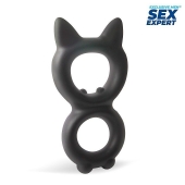 Черное двойное эрекционное кольцо с кошачьими ушками - Bior toys - в Москве купить с доставкой