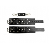 Черные кожаные наручники Sex Game - БДСМ Арсенал - купить с доставкой в Москве