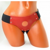Красные кожаные трусики для страпона - БДСМ Арсенал - купить с доставкой в Москве
