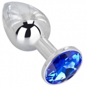 Анальное украшение BUTT PLUG  Small с синим кристаллом - 7 см. - Anal Jewelry Plug - купить с доставкой в Москве