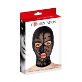 Черная кружевная маска на голову с отверстиями для глаз и рта - Fetish Tentation - купить с доставкой в Москве