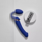 Синий безремневой страпон Multi Orgasm Bendable Strap-On size XL с клиторальной стимуляцией - Strap-on-me - купить с доставкой в Москве