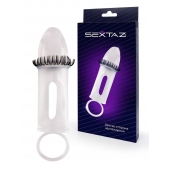 Закрытая насадка на пенис с подхватом мошонки и стимулирующими «ресничками» - Sextaz - в Москве купить с доставкой