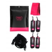 Черно-розовый эротический набор: фиксатор, оковы, наручники, повязка - Erokay - купить с доставкой в Москве