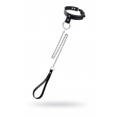 Черный узкий однослойный ошейник с серебристым поводком-цепочкой - Pecado - купить с доставкой в Москве