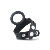 Черное эрекционное кольцо с подхватом мошонки на кнопках VS6 - Blush Novelties - в Москве купить с доставкой