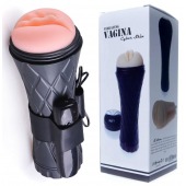 Телесный мастурбатор-вагина в черной колбе с вибрацией - Boys of Toys - в Москве купить с доставкой