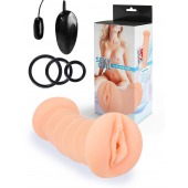 Телесный двусторонний мастурбатор с вибропулей и эрекционными кольцами в комплекте - Sexy Girl - в Москве купить с доставкой