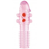 Гелевая розовая насадка с шариками и шипами - 14 см. - ToyFa - в Москве купить с доставкой