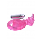 Розовая вибронасадка со стимулятор клитора   Язычок - Toyfa Basic - в Москве купить с доставкой
