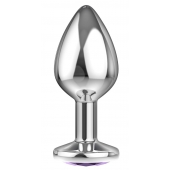 Малая серебристая анальная пробка Diamond Purple Sparkle Small с фиолетовым кристаллом - 7 см. - Lola Games - купить с доставкой в Москве