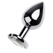 Серебристая анальная пробка с прозрачным кристаллом-сердцем - 8 см. - ToyFa - купить с доставкой в Москве