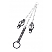 Черно-серебристые зажимы для сосков с кольцом для пениса TOYFA Metal - ToyFa - купить с доставкой в Москве