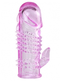 Розовая  гелевая насадка с клиторальным отростком - 13,5 см. - Toyfa Basic - в Москве купить с доставкой