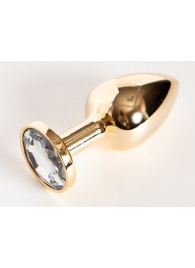Золотистая маленькая анальная втулка с прозрачным кристаллом - 6 см. - ToyFa - купить с доставкой в Москве