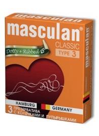 Розовые презервативы Masculan Classic Dotty+Ribbed с колечками и пупырышками - 3 шт. - Masculan - купить с доставкой в Москве