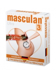 Розовые презервативы Masculan Ultra Long Pleasure с колечками, пупырышками и продлевающим эффектом - 3 шт. - Masculan - купить с доставкой #SOTBIT_REGIONS_UF_V_REGION_NAME#